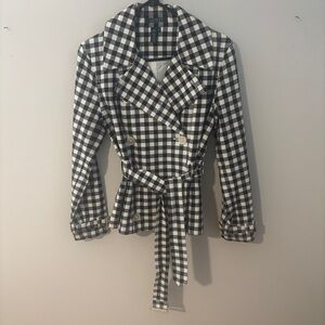 Ralph Lauren Black and White Checkered Trench Coat